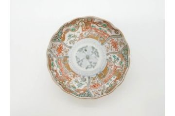 幕末　古伊万里　金彩　色絵　約12cm　3.8寸　煌びやかな絵付けが素敵な小皿5枚セット(獅子、松竹、和食器、深皿、和皿、三寸八分)(R-070406)