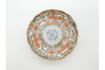 幕末　古伊万里　金彩　色絵　約12cm　3.8寸　煌びやかな絵付けが素敵な小皿5枚セット(獅子、松竹、和食器、深皿、和皿、三寸八分)(R-070406)