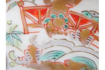 幕末　古伊万里　金彩　色絵　約12cm　3.8寸　煌びやかな絵付けが素敵な小皿5枚セット(獅子、松竹、和食器、深皿、和皿、三寸八分)(R-070406)