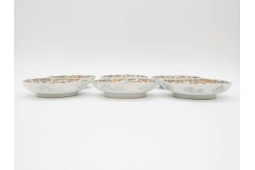 幕末　古伊万里　金彩　色絵　約12cm　3.8寸　煌びやかな絵付けが素敵な小皿6枚セット(獅子、松竹、和食器、深皿、和皿、三寸八分)(R-070407)