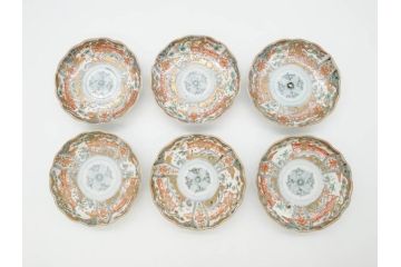 幕末　古伊万里　金彩　色絵　約12cm　3.8寸　煌びやかな絵付けが素敵な小皿6枚セット(獅子、松竹、和食器、深皿、和皿、三寸八分)(R-070407)
