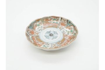 幕末　古伊万里　金彩　色絵　約12cm　3.8寸　煌びやかな絵付けが素敵な小皿6枚セット(獅子、松竹、和食器、深皿、和皿、三寸八分)(R-070407)
