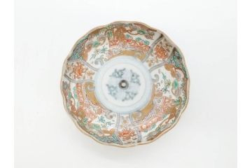 幕末　古伊万里　金彩　色絵　約12cm　3.8寸　煌びやかな絵付けが素敵な小皿6枚セット(獅子、松竹、和食器、深皿、和皿、三寸八分)(R-070407)
