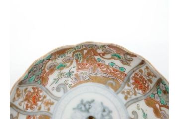 幕末　古伊万里　金彩　色絵　約12cm　3.8寸　煌びやかな絵付けが素敵な小皿6枚セット(獅子、松竹、和食器、深皿、和皿、三寸八分)(R-070407)