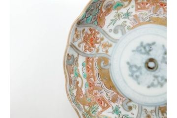 幕末　古伊万里　金彩　色絵　約12cm　3.8寸　煌びやかな絵付けが素敵な小皿6枚セット(獅子、松竹、和食器、深皿、和皿、三寸八分)(R-070407)