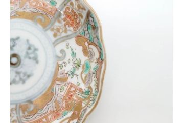 幕末　古伊万里　金彩　色絵　約12cm　3.8寸　煌びやかな絵付けが素敵な小皿6枚セット(獅子、松竹、和食器、深皿、和皿、三寸八分)(R-070407)