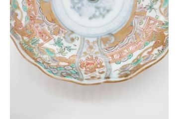 幕末　古伊万里　金彩　色絵　約12cm　3.8寸　煌びやかな絵付けが素敵な小皿6枚セット(獅子、松竹、和食器、深皿、和皿、三寸八分)(R-070407)
