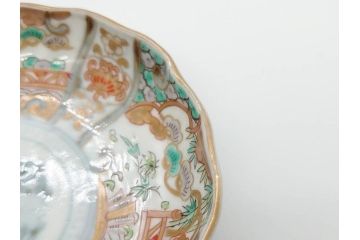 幕末　古伊万里　金彩　色絵　約12cm　3.8寸　煌びやかな絵付けが素敵な小皿6枚セット(獅子、松竹、和食器、深皿、和皿、三寸八分)(R-070407)