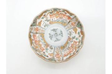 幕末　古伊万里　金彩　色絵　約12cm　3.8寸　煌びやかな絵付けが素敵な小皿6枚セット(獅子、松竹、和食器、深皿、和皿、三寸八分)(R-070407)