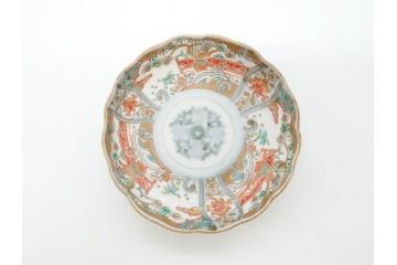 幕末　古伊万里　金彩　色絵　約12cm　3.8寸　煌びやかな絵付けが素敵な小皿6枚セット(獅子、松竹、和食器、深皿、和皿、三寸八分)(R-070407)