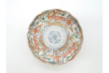 幕末　古伊万里　金彩　色絵　約12cm　3.8寸　煌びやかな絵付けが素敵な小皿6枚セット(獅子、松竹、和食器、深皿、和皿、三寸八分)(R-070407)