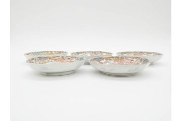 幕末　古伊万里　金彩　色絵　約12cm　3.8寸　煌びやかな絵付けが素敵な小皿5枚セット(獅子、松竹、和食器、深皿、和皿、三寸八分)(R-070408)