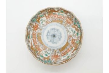 幕末　古伊万里　金彩　色絵　約12cm　3.8寸　煌びやかな絵付けが素敵な小皿5枚セット(獅子、松竹、和食器、深皿、和皿、三寸八分)(R-070408)