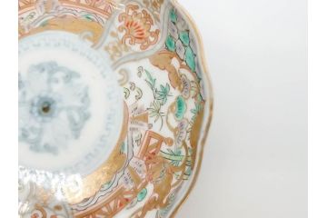 幕末　古伊万里　金彩　色絵　約12cm　3.8寸　煌びやかな絵付けが素敵な小皿5枚セット(獅子、松竹、和食器、深皿、和皿、三寸八分)(R-070408)