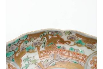 幕末　古伊万里　金彩　色絵　約12cm　3.8寸　煌びやかな絵付けが素敵な小皿5枚セット(獅子、松竹、和食器、深皿、和皿、三寸八分)(R-070408)