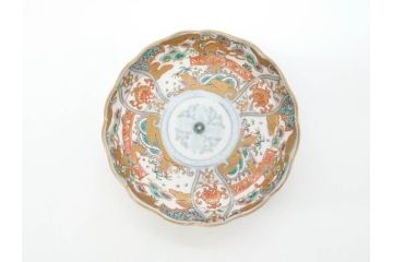 幕末　古伊万里　金彩　色絵　約12cm　3.8寸　煌びやかな絵付けが素敵な小皿5枚セット(獅子、松竹、和食器、深皿、和皿、三寸八分)(R-070408)
