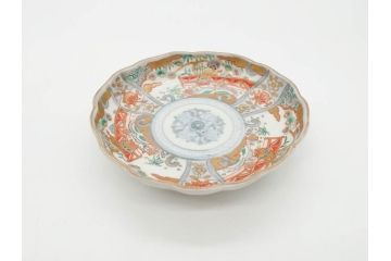幕末　古伊万里　金彩　色絵　約12cm　3.8寸　煌びやかな絵付けが素敵な小皿5枚セット(獅子、松竹、和食器、深皿、和皿、三寸八分)(R-070409)