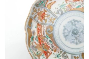 幕末　古伊万里　金彩　色絵　約12cm　3.8寸　煌びやかな絵付けが素敵な小皿5枚セット(獅子、松竹、和食器、深皿、和皿、三寸八分)(R-070409)