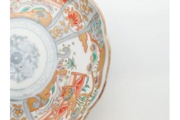 幕末　古伊万里　金彩　色絵　約12cm　3.8寸　煌びやかな絵付けが素敵な小皿5枚セット(獅子、松竹、和食器、深皿、和皿、三寸八分)(R-070409)