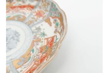 幕末　古伊万里　金彩　色絵　約12cm　3.8寸　煌びやかな絵付けが素敵な小皿5枚セット(獅子、松竹、和食器、深皿、和皿、三寸八分)(R-070409)