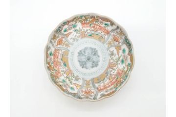 幕末　古伊万里　金彩　色絵　約12cm　3.8寸　煌びやかな絵付けが素敵な小皿5枚セット(獅子、松竹、和食器、深皿、和皿、三寸八分)(R-070409)