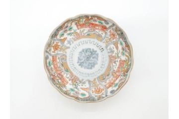 幕末　古伊万里　金彩　色絵　約12cm　3.8寸　煌びやかな絵付けが素敵な小皿5枚セット(獅子、松竹、和食器、深皿、和皿、三寸八分)(R-070409)