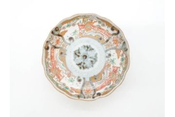 幕末　古伊万里　金彩　色絵　約12cm　3.8寸　煌びやかな絵付けが素敵な小皿5枚セット(獅子、松竹、和食器、深皿、和皿、三寸八分)(R-070409)