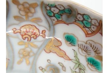 幕末　古伊万里　金彩　色絵　約12cm　3.8寸　煌びやかな絵付けが素敵な小皿5枚セット(獅子、松竹、和食器、深皿、和皿、三寸八分)(R-070409)