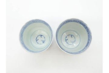 江戸期　古伊万里　染付　線描　松竹梅文　繊細なデザインと清涼感溢れるそば猪口5客セット(蕎麦猪口、湯呑、湯のみ、和食器)(R-070411)