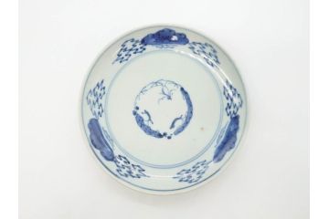 江戸期　古伊万里　染付　松竹梅文　約19cm　6.3寸　落ち着きのある雰囲気と松竹梅のデザインが素敵な中皿6枚セット(和皿、和食器、六寸三分)(R-070413)