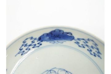 江戸期　古伊万里　染付　松竹梅文　約19cm　6.3寸　落ち着きのある雰囲気と松竹梅のデザインが素敵な中皿6枚セット(和皿、和食器、六寸三分)(R-070413)