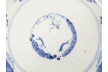 江戸期　古伊万里　染付　松竹梅文　約19cm　6.3寸　落ち着きのある雰囲気と松竹梅のデザインが素敵な中皿6枚セット(和皿、和食器、六寸三分)(R-070413)