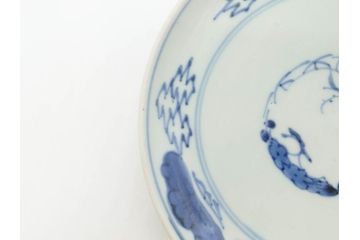 江戸期　古伊万里　染付　松竹梅文　約19cm　6.3寸　落ち着きのある雰囲気と松竹梅のデザインが素敵な中皿6枚セット(和皿、和食器、六寸三分)(R-070413)
