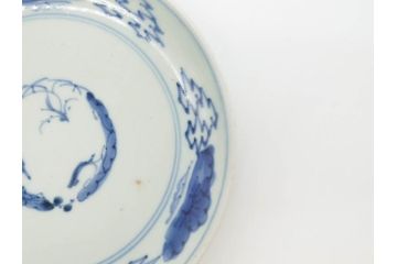 江戸期　古伊万里　染付　松竹梅文　約19cm　6.3寸　落ち着きのある雰囲気と松竹梅のデザインが素敵な中皿6枚セット(和皿、和食器、六寸三分)(R-070413)