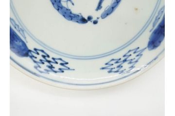 江戸期　古伊万里　染付　松竹梅文　約19cm　6.3寸　落ち着きのある雰囲気と松竹梅のデザインが素敵な中皿6枚セット(和皿、和食器、六寸三分)(R-070413)