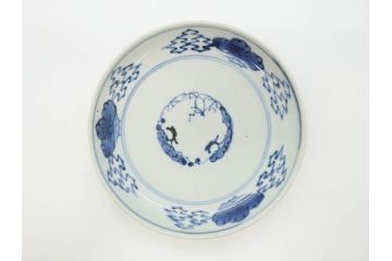 江戸期　古伊万里　染付　松竹梅文　約19cm　6.3寸　落ち着きのある雰囲気と松竹梅のデザインが素敵な中皿6枚セット(和皿、和食器、六寸三分)(R-070413)