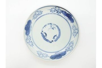 江戸期　古伊万里　染付　松竹梅文　約19cm　6.3寸　落ち着きのある雰囲気と松竹梅のデザインが素敵な中皿6枚セット(和皿、和食器、六寸三分)(R-070413)