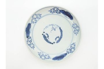 江戸期　古伊万里　染付　松竹梅文　約19cm　6.3寸　落ち着きのある雰囲気と松竹梅のデザインが素敵な中皿6枚セット(和皿、和食器、六寸三分)(R-070413)