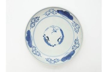 江戸期　古伊万里　染付　松竹梅文　約19cm　6.3寸　落ち着きのある雰囲気と松竹梅のデザインが素敵な中皿6枚セット(和皿、和食器、六寸三分)(R-070413)