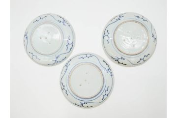江戸期　古伊万里　染付　栗図　7.4寸　約23cm　藍色の濃淡が魅力的な中皿3枚セット(和食器、和皿、七寸四分)(R-070414)