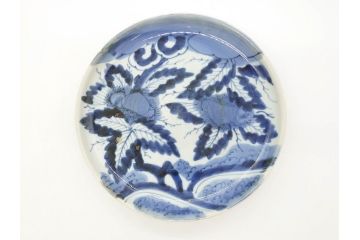 江戸期　古伊万里　染付　栗図　7.4寸　約23cm　藍色の濃淡が魅力的な中皿3枚セット(和食器、和皿、七寸四分)(R-070414)