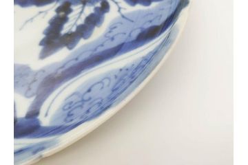 江戸期　古伊万里　染付　栗図　7.4寸　約23cm　藍色の濃淡が魅力的な中皿3枚セット(和食器、和皿、七寸四分)(R-070414)