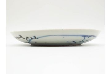 江戸期　古伊万里　染付　栗図　7.4寸　約23cm　藍色の濃淡が魅力的な中皿3枚セット(和食器、和皿、七寸四分)(R-070414)