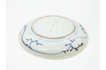 江戸期　古伊万里　染付　栗図　7.4寸　約23cm　藍色の濃淡が魅力的な中皿3枚セット(和食器、和皿、七寸四分)(R-070414)