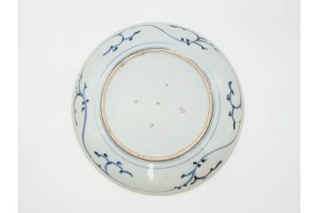 江戸期　古伊万里　染付　栗図　7.4寸　約23cm　藍色の濃淡が魅力的な中皿3枚セット(和食器、和皿、七寸四分)(R-070414)