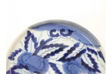 江戸期　古伊万里　染付　栗図　7.4寸　約23cm　藍色の濃淡が魅力的な中皿3枚セット(和食器、和皿、七寸四分)(R-070414)