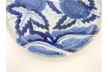 江戸期　古伊万里　染付　栗図　7.4寸　約23cm　藍色の濃淡が魅力的な中皿3枚セット(和食器、和皿、七寸四分)(R-070414)