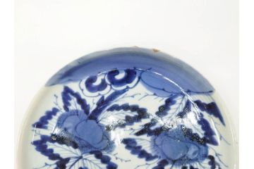 江戸期　古伊万里　染付　栗図　7.4寸　約23cm　藍色の濃淡が魅力的な中皿3枚セット(和食器、和皿、七寸四分)(R-070414)