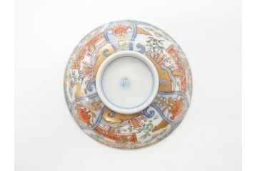 江戸期　古伊万里　金彩　色絵　約12cm　3.8寸　一つ一つ丁寧に絵付けされた豪華な蓋付き茶碗3客セット(獅子、松竹、和食器、三寸八分)(R-070415)