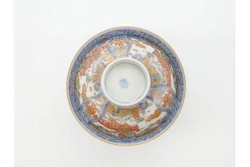 江戸期　古伊万里　金彩　色絵　約12cm　3.8寸　一つ一つ丁寧に絵付けされた豪華な蓋付き茶碗3客セット(獅子、松竹、和食器、三寸八分)(R-070416)